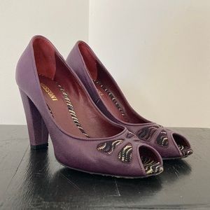 Missoni Womens Purple Leather Open Toe Pumps Shoes Italy 36 US 6